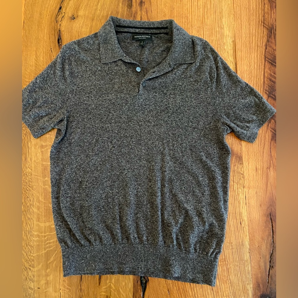 Banana Republic Silk Linen Buttery Soft Charcoal Short Sleeve Sweater, Sz Small